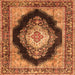 Round Machine Washable Medallion Orange Traditional Area Rugs, wshtr4364org