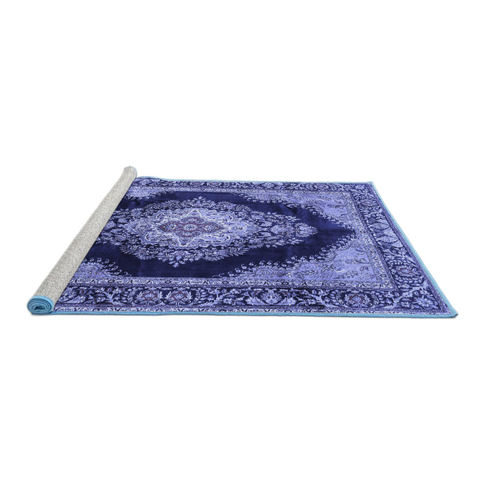 Sideview of Machine Washable Medallion Blue Traditional Rug, wshtr4364blu