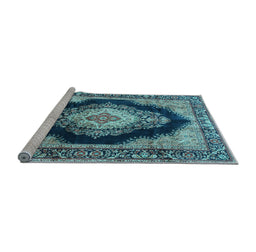 Sideview of Machine Washable Medallion Light Blue Traditional Rug, wshtr4364lblu
