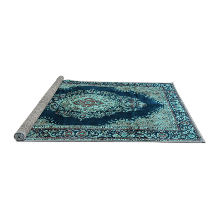 Sideview of Machine Washable Medallion Light Blue Traditional Rug, wshtr4364lblu