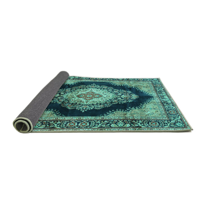 Sideview of Medallion Turquoise Traditional Rug, tr4364turq