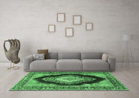 Machine Washable Medallion Emerald Green Traditional Rug, wshtr4364emgrn