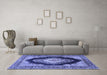 Machine Washable Medallion Blue Traditional Rug in a Living Room, wshtr4364blu