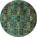 Round Machine Washable Animal Turquoise Traditional Area Rugs, wshtr4365turq