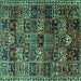 Square Machine Washable Animal Turquoise Traditional Area Rugs, wshtr4365turq