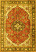 Machine Washable Medallion Yellow Traditional Rug, wshtr4366yw