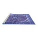 Sideview of Machine Washable Medallion Blue Traditional Rug, wshtr4366blu