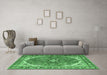 Machine Washable Medallion Emerald Green Traditional Area Rugs in a Living Room,, wshtr4366emgrn