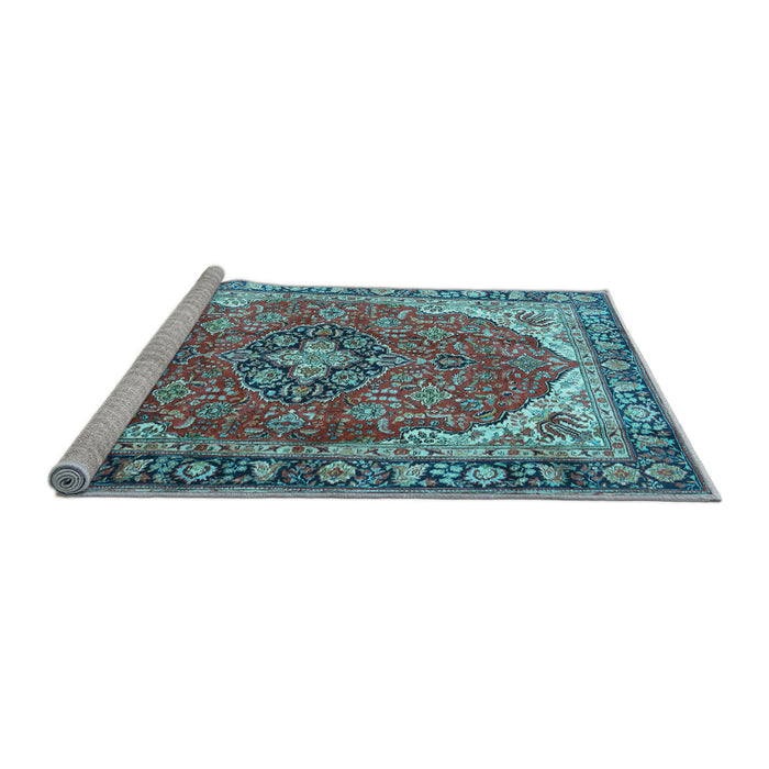 Sideview of Machine Washable Medallion Light Blue Traditional Rug, wshtr4366lblu