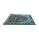 Sideview of Machine Washable Medallion Light Blue Traditional Rug, wshtr4366lblu