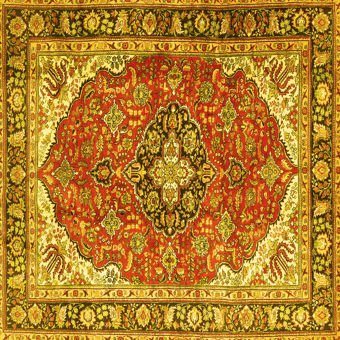 Square Machine Washable Medallion Yellow Traditional Rug, wshtr4366yw