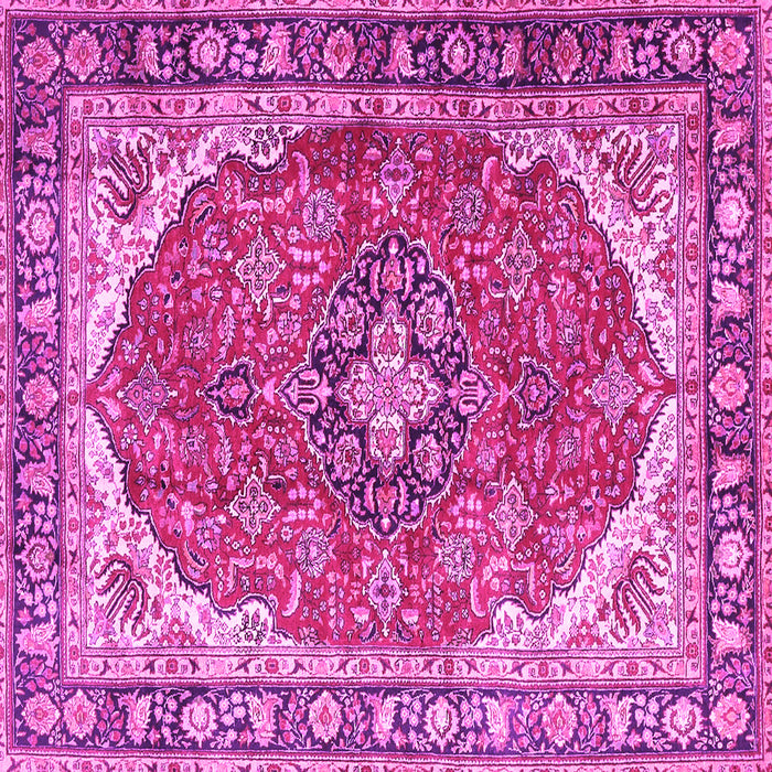 Square Machine Washable Medallion Pink Traditional Rug, wshtr4366pnk