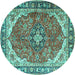 Round Machine Washable Medallion Turquoise Traditional Area Rugs, wshtr4366turq