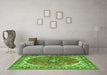 Machine Washable Medallion Green Traditional Area Rugs in a Living Room,, wshtr4366grn