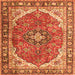 Round Machine Washable Medallion Orange Traditional Area Rugs, wshtr4366org