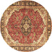 Round Machine Washable Medallion Brown Traditional Rug, wshtr4366brn