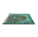 Sideview of Machine Washable Medallion Turquoise Traditional Area Rugs, wshtr4366turq