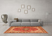 Machine Washable Medallion Orange Traditional Area Rugs in a Living Room, wshtr4366org