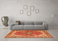 Machine Washable Medallion Orange Traditional Rug, wshtr4366org