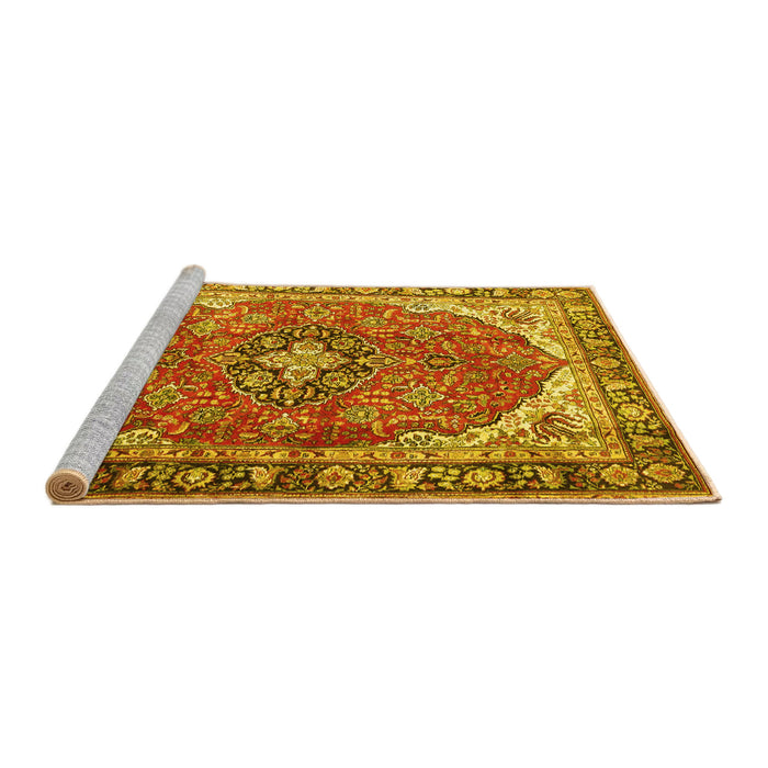 Sideview of Machine Washable Medallion Yellow Traditional Rug, wshtr4366yw