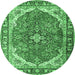 Round Machine Washable Medallion Emerald Green Traditional Area Rugs, wshtr4366emgrn