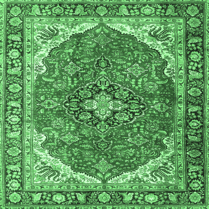 Square Machine Washable Medallion Emerald Green Traditional Area Rugs, wshtr4366emgrn