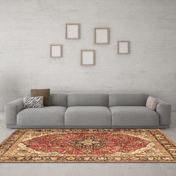 Machine Washable Medallion Brown Traditional Rug in a Living Room,, wshtr4366brn