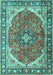 Machine Washable Medallion Turquoise Traditional Area Rugs, wshtr4366turq