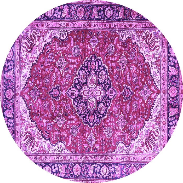 Round Machine Washable Medallion Purple Traditional Area Rugs, wshtr4366pur