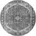 Machine Washable Medallion Gray Traditional Rug, wshtr4366gry