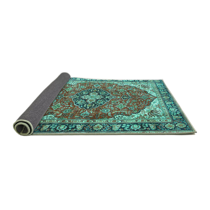Sideview of Medallion Turquoise Traditional Rug, tr4366turq