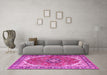 Machine Washable Medallion Pink Traditional Rug in a Living Room, wshtr4366pnk