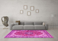 Machine Washable Medallion Pink Traditional Rug, wshtr4366pnk