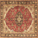 Square Machine Washable Medallion Brown Traditional Rug, wshtr4366brn