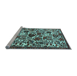 Sideview of Machine Washable Persian Light Blue Traditional Rug, wshtr4367lblu