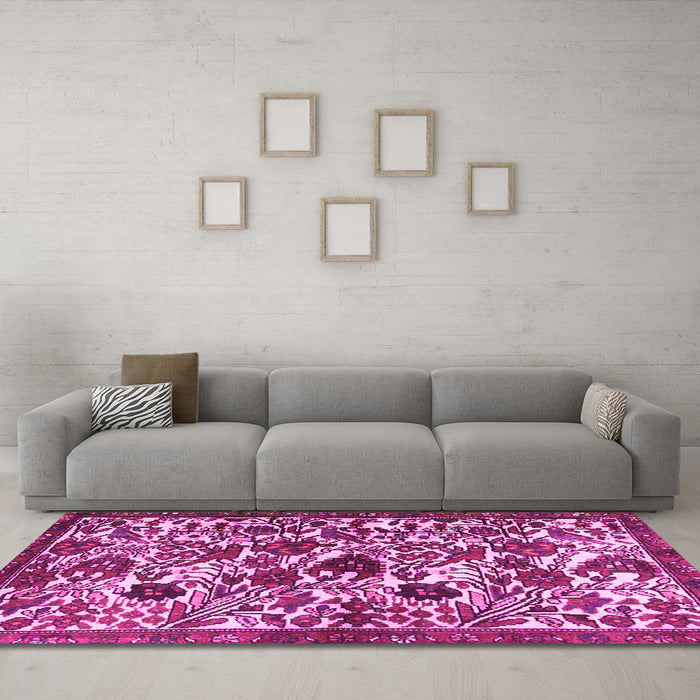 Machine Washable Persian Pink Traditional Rug in a Living Room, wshtr4367pnk