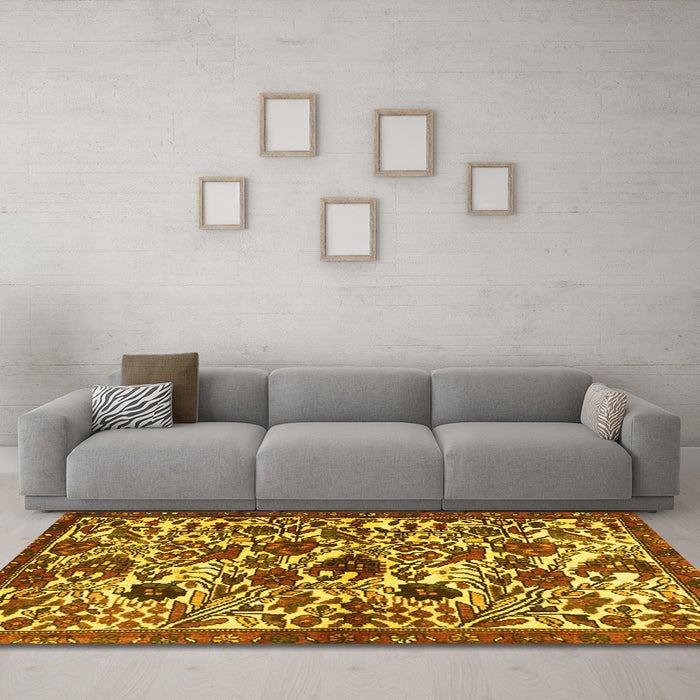 Machine Washable Persian Yellow Traditional Rug in a Living Room, wshtr4367yw