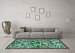 Machine Washable Persian Turquoise Traditional Area Rugs in a Living Room,, wshtr4367turq