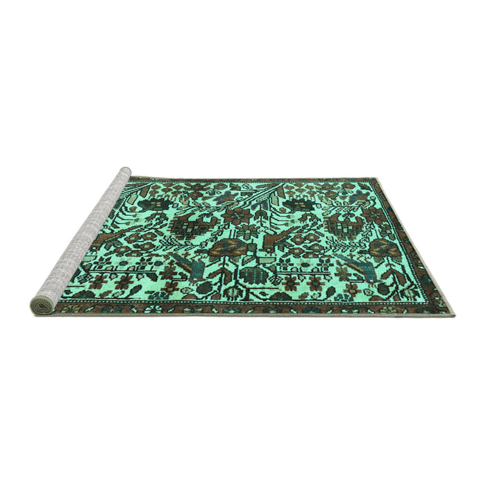 Sideview of Machine Washable Persian Turquoise Traditional Area Rugs, wshtr4367turq