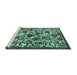 Sideview of Machine Washable Persian Turquoise Traditional Area Rugs, wshtr4367turq