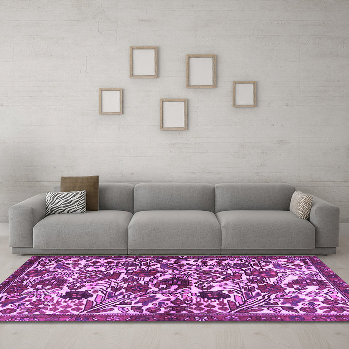 Machine Washable Persian Purple Traditional Area Rugs in a Living Room, wshtr4367pur