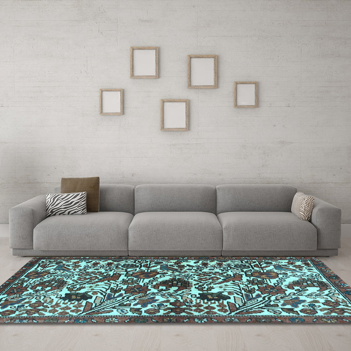 Machine Washable Persian Light Blue Traditional Rug in a Living Room, wshtr4367lblu