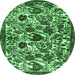 Round Machine Washable Persian Emerald Green Traditional Area Rugs, wshtr4367emgrn