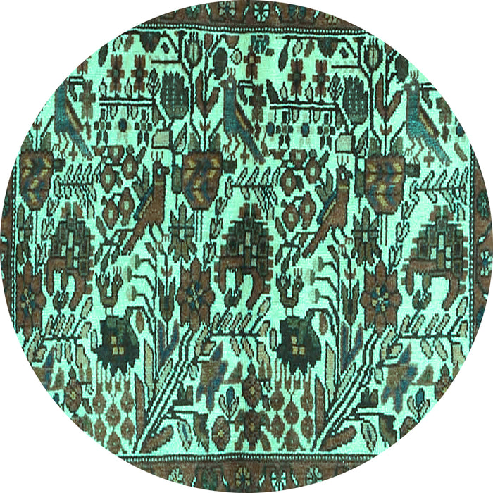 Round Persian Turquoise Traditional Rug, tr4367turq