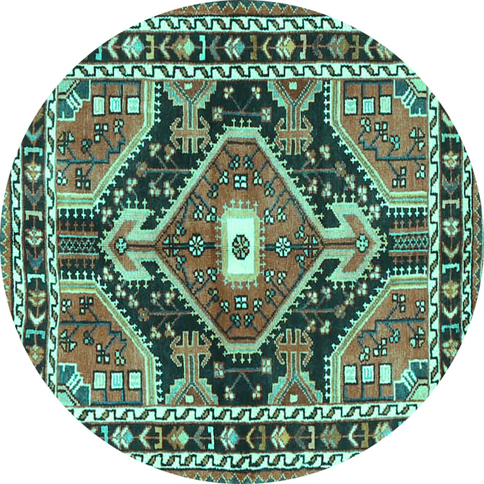 Round Machine Washable Medallion Turquoise Traditional Area Rugs, wshtr4368turq