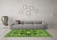 Machine Washable Medallion Green Traditional Rug, wshtr4368grn