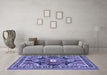 Machine Washable Medallion Blue Traditional Rug in a Living Room, wshtr4368blu