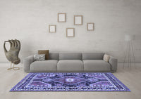 Machine Washable Medallion Blue Traditional Rug, wshtr4368blu