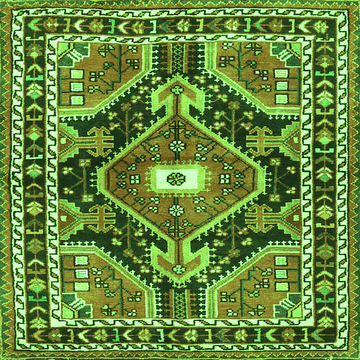 Round Machine Washable Medallion Green Traditional Area Rugs, wshtr4368grn