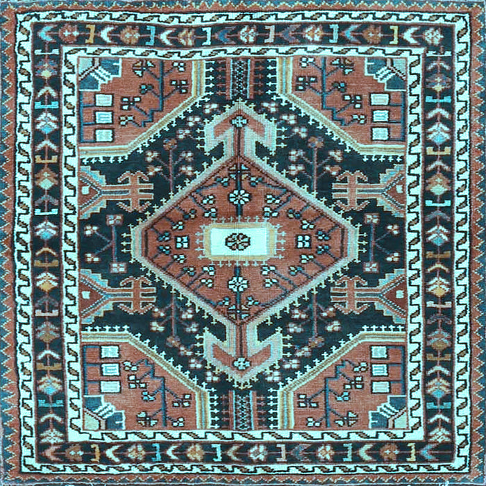 Square Medallion Light Blue Traditional Rug, tr4368lblu
